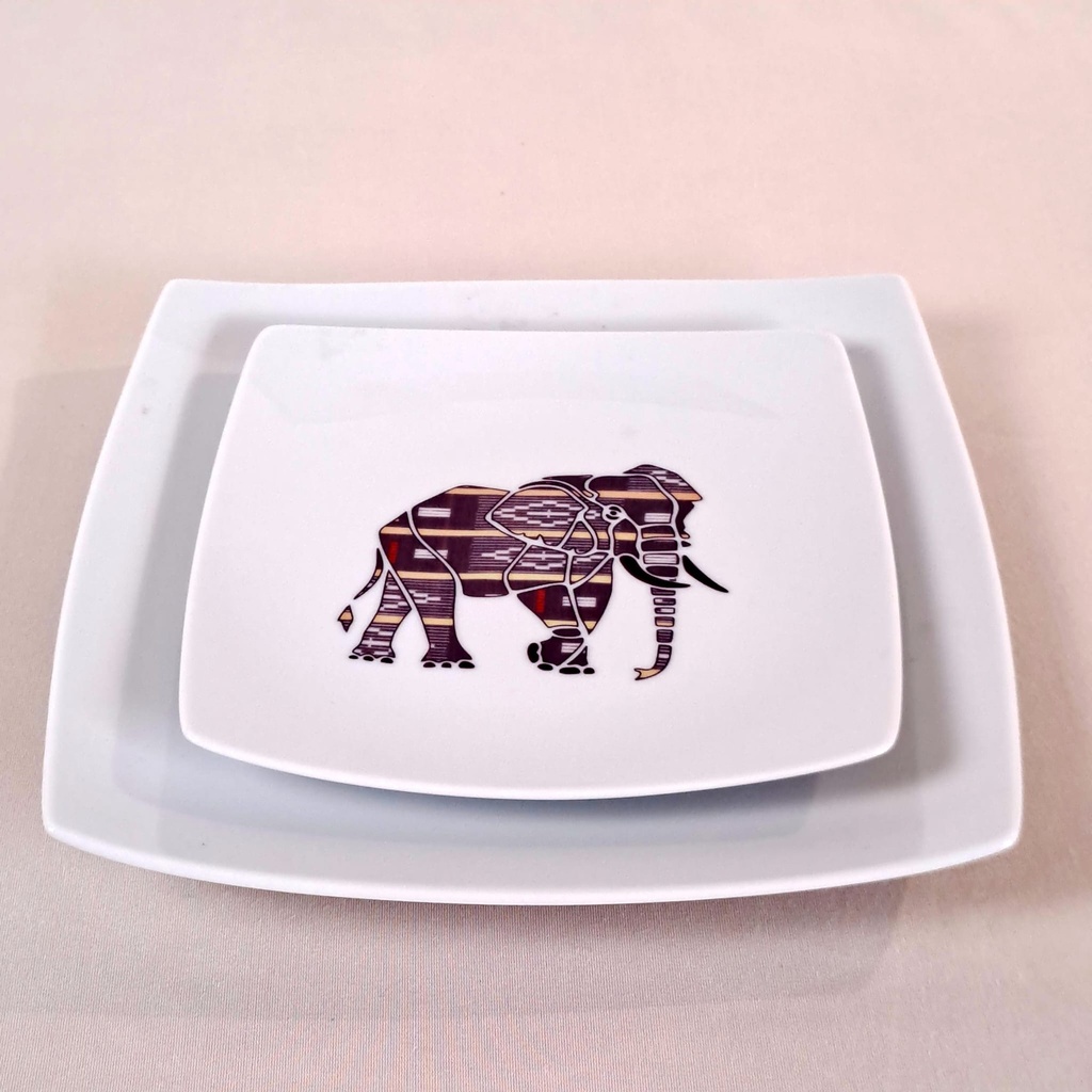 Grande assiette Carrée : Baoulé 1 profil Elephant
