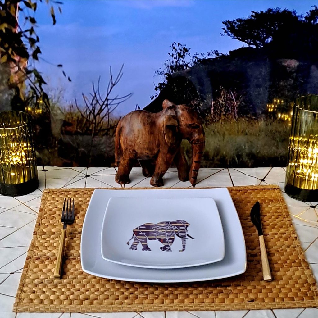 Petite assiette Carrée : Baoulé 1 profil Elephant