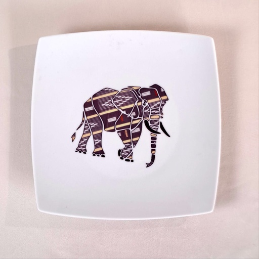 [GA-CA-BA1-EL-001] Grande assiette Carrée : Baoulé 1 profil Elephant